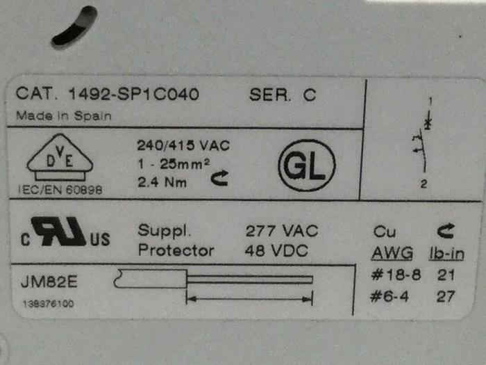 Used ALLEN BRADLEY 4 Amp Circuit Breaker 1492-SP1C040 SER C #103973