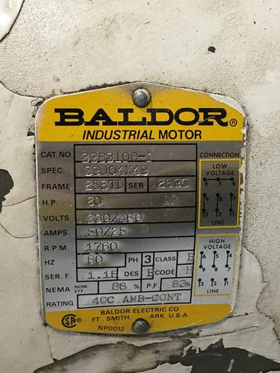 Used BALDOR 20 HP Industrial Motor 3983108-1 Used