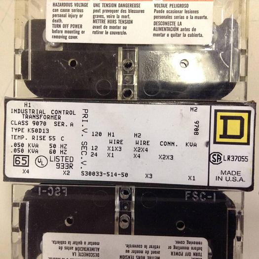Used SQUARE D .050 kVA Transformer 9070-K50D13 #77832