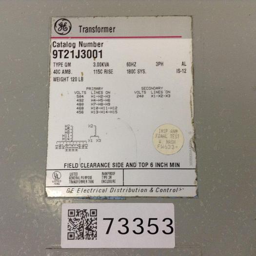 Used GENERAL ELECTRIC / GE 3.00 kVA Transformer 9T21J3001 Used