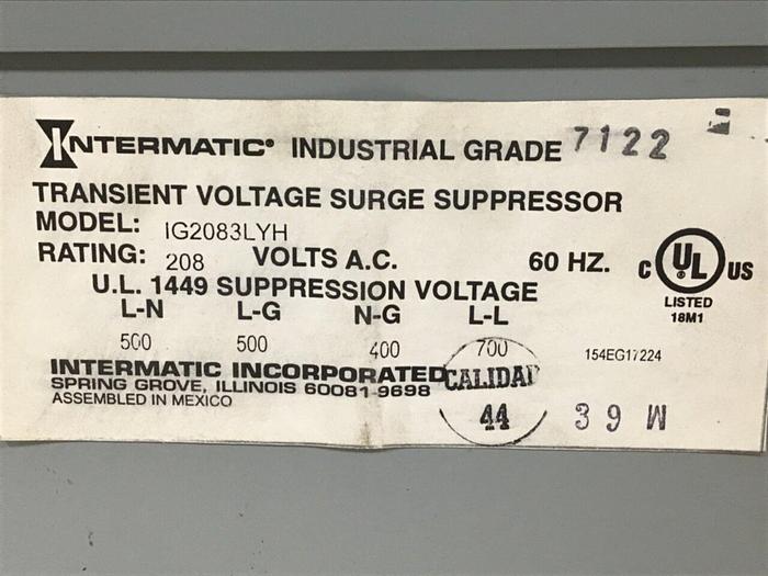 Used INTERMATIC Transient Surge Supressor IG2083LYH #114612