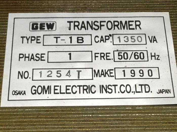 Used GOMI ELECTRIC 1350 VA Transformer T-1B 1350VA #107890