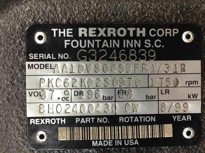 Used REXROTH Hydraulic Pump AA10VSO45DFR131RPKC62K02 Used