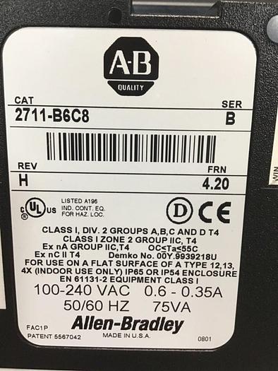 Used ALLEN BRADLEY PanelView 600 2711-B6C8 USED