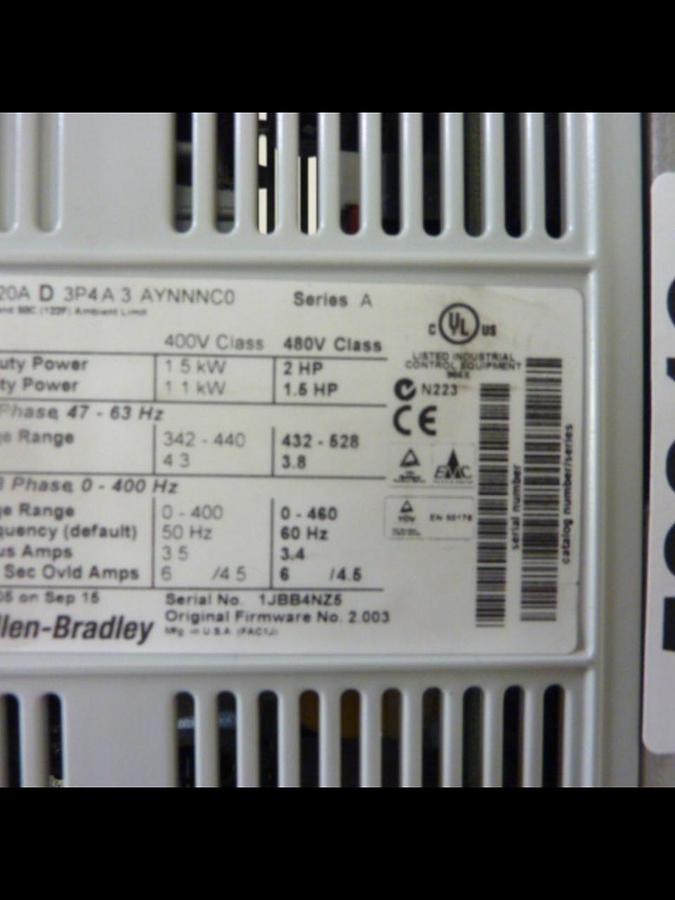 Used ALLEN BRADLEY Power Flex 70 Drive 20AD3P4A3AYNNNC0 SER A USED