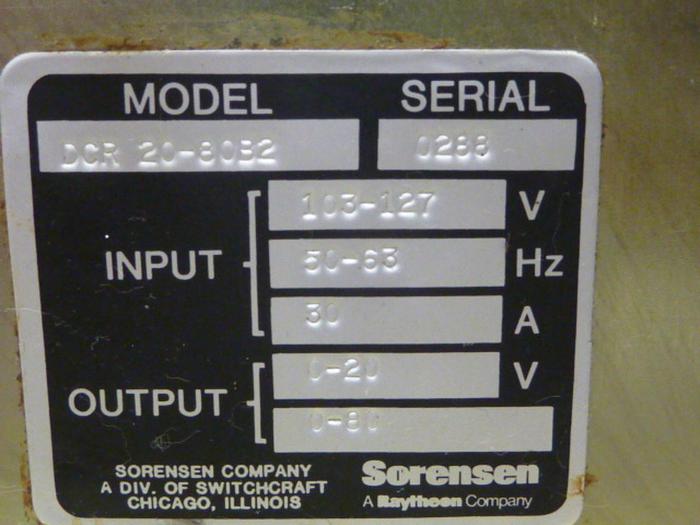 Used SORENSEN Power Supply DCR 20-80B2 #63684