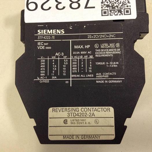 Used SIEMENS Contactor 3TF4222-7E #78329