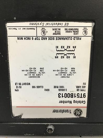 Used GENERAL ELECTRIC 3.00 kVA Transformer 9T51B0013 #127757