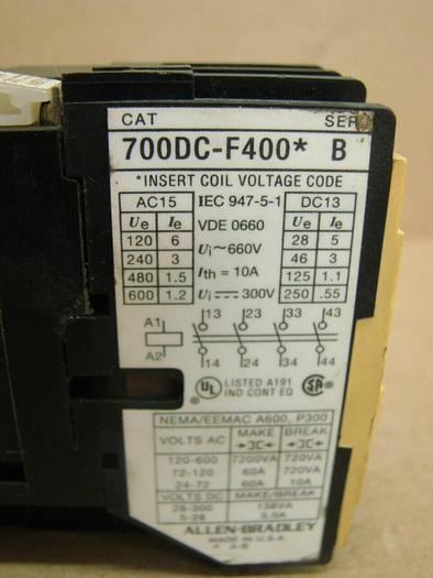 Used ALLEN BRADLEY Relay 700DC-F400 SER B #13653