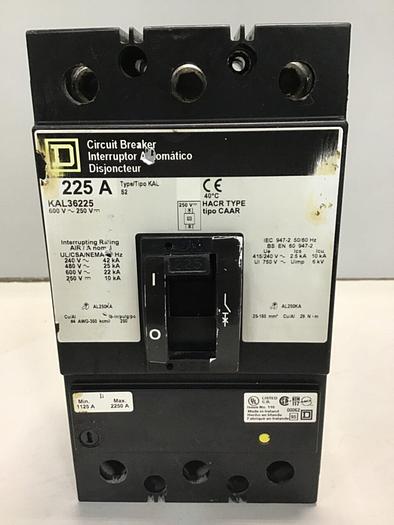 Used SQUARE D 225 Amp Circuit Breaker KAL36225 Used