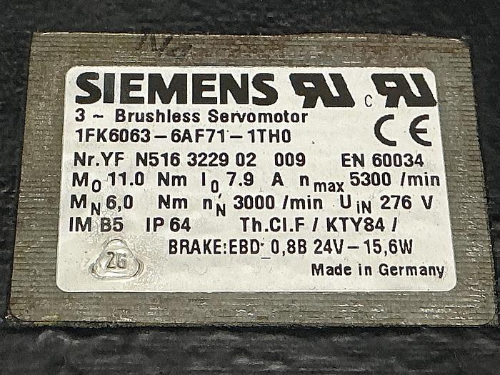 Used SIEMENS 1FK6063-6AF71-1TH0