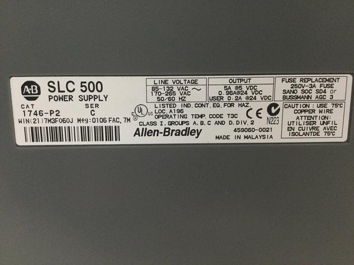 Used ALLEN BRADLEY Power Supply & Slot Rack 1746-P2 SER C / 1746-A7 SER B #105407
