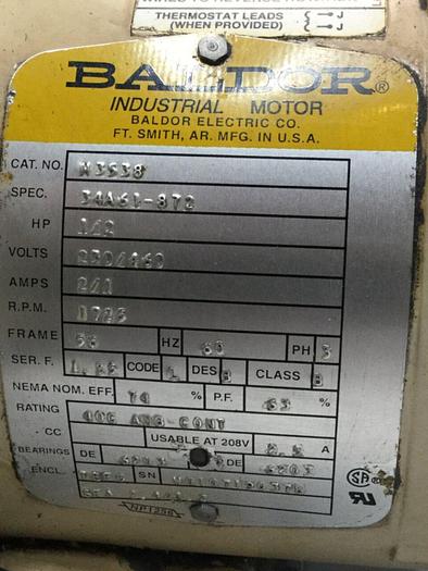 Used BALDOR 1/2 HP Motor M3538 Used