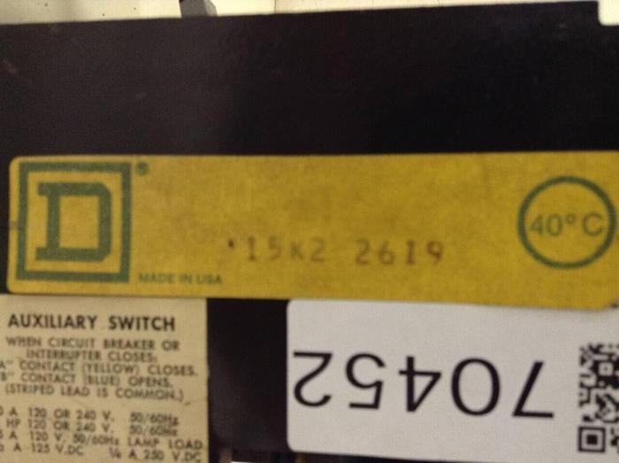 Used SQUARE D 100 Amp Circuit Breaker FHL 36100 1212 #70452