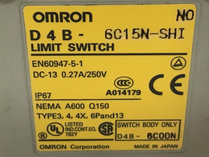 Used OMRON Limit Switch D4B-6C15N-SHI #121660