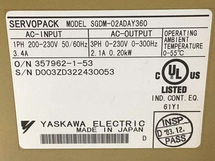 Used YASKAWA Servo Pack SGDM-02ADA #127880
