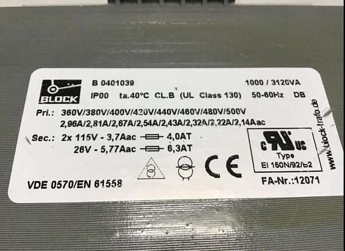 Used BLOCK TRAFO Transformer B 0401039 USED