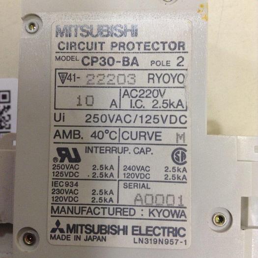 Used MITSUBISHI 10 Amp Circuit Protector CP30-BA-2P-10A #73106