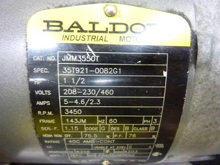 Used BALDOR 1.5 HP Industrial Motor JMM3550T #67242