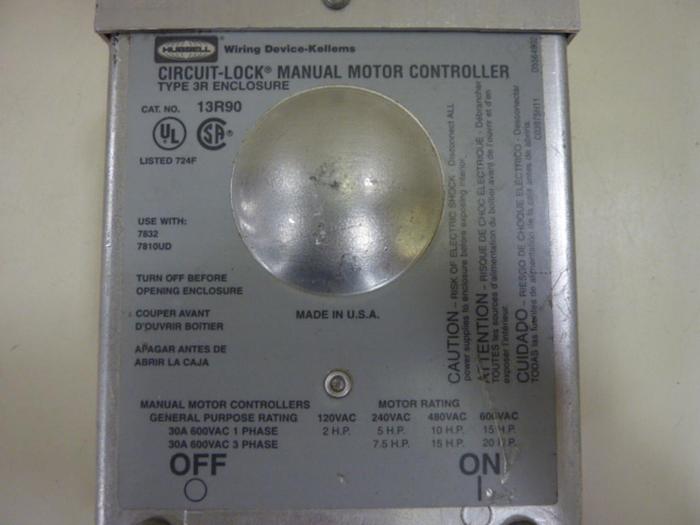 Used HUBBELL Circuit-Lock Manual Motor Controller 13R90 #56189