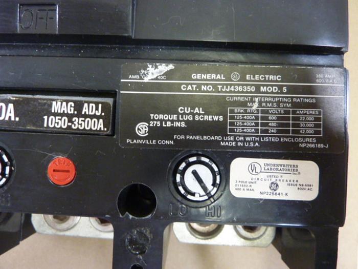 Used GENERAL ELECTRIC / GE 350 Amp Circuit Breaker TJJ436350 #64567