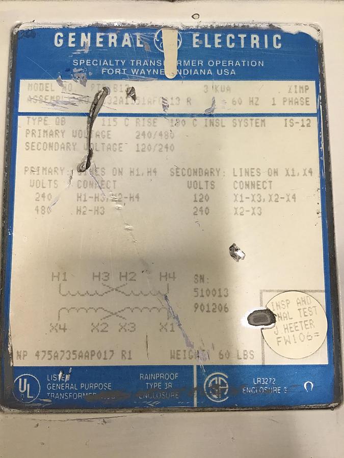 Used GE 9T51B13 3 kVA Transformer Used #140834