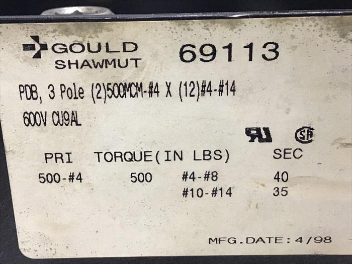 Used GOULD Power Distribution Block 69113 #128919
