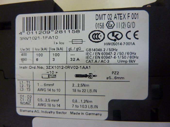 Used SIEMENS 5 Amp Circuit Breaker 3RV1021-1FA10 #50139