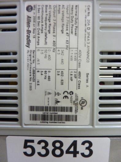 Used ALLEN BRADLEY Power Flex 70 Drive 20AD3P4A3AYNNNC0 SER A #53848