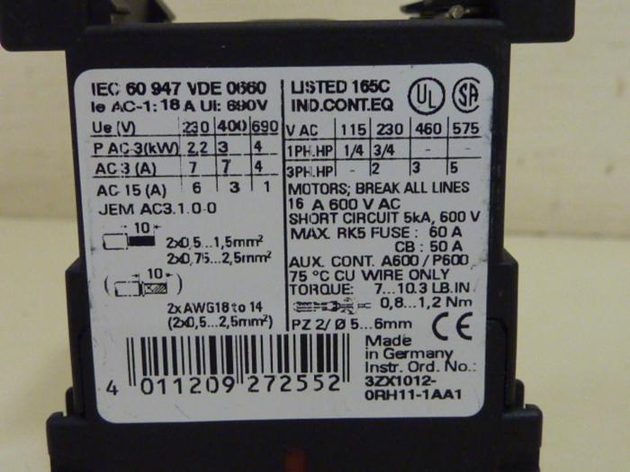 Used SIEMENS Contactor 3RT1015-1BB42 #85712