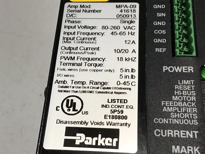 Used PARKER Servo Amplifier MPA-09-313 Used