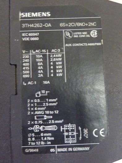 Used SIEMENS Contactor Relay 3TH4262-0A #102749
