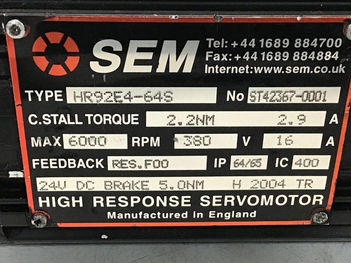 Used SEM High Response Servo Motor HR92E4-64S Used