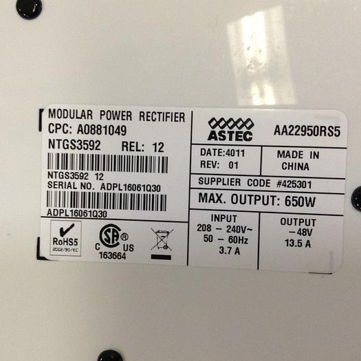 ASTEC Modular Power Rectifier NTGS3592 #79387