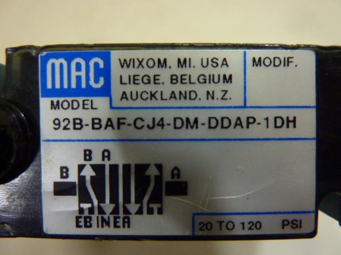 Used MAC VALVES INC Solenoid Valve 92B-BAF-CJ4-DM-DDAP-1DH #52299