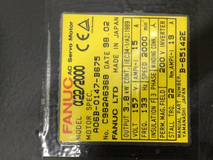 Used FANUC AC Servo Motor A06B-0147-B675 #109698