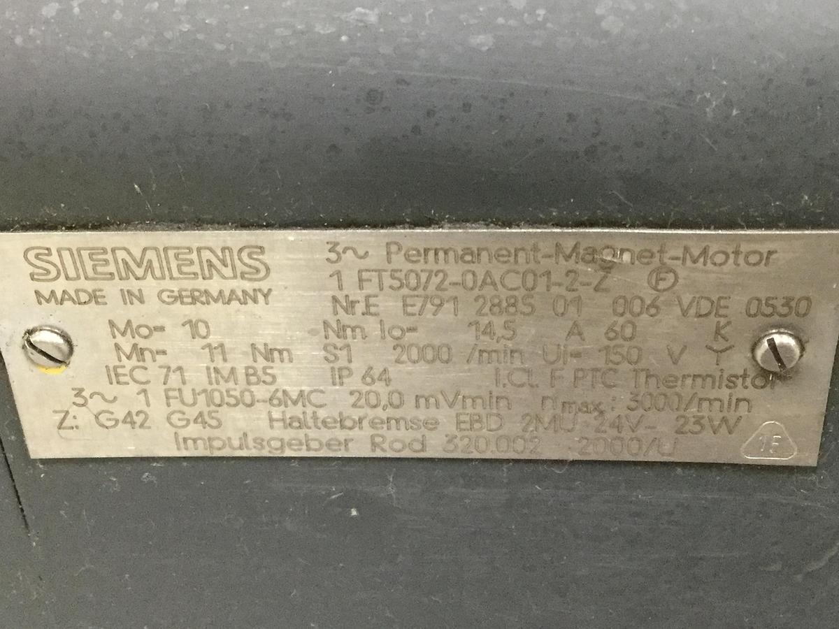 Used SIEMENS Permanent Magnet Motor 1FT5072-0AC01-2-Z Used