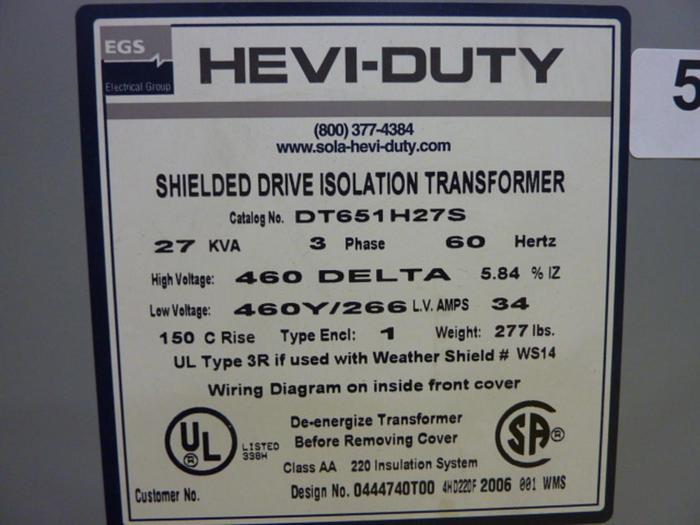 Used EGS 27 kVA Transformer DT651H27S #52945