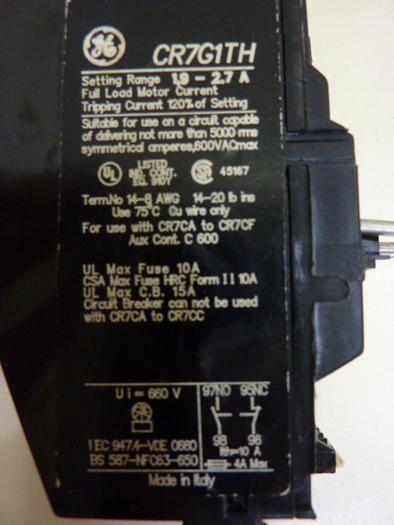 Used GENERAL ELECTRIC Overload Relay CR7G1TH #57267