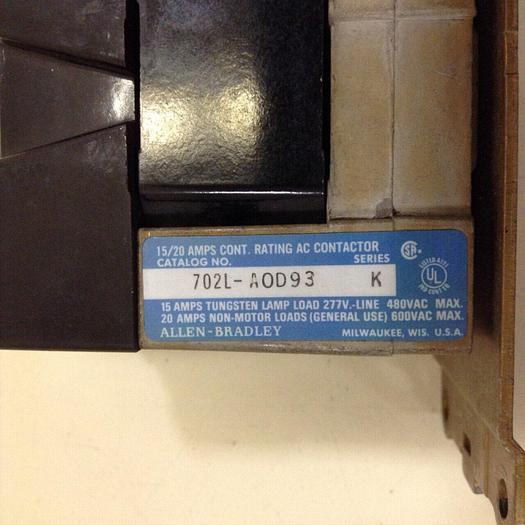 Used ALLEN BRADLEY AC Contactor 702L-AOD93 SER K #86439