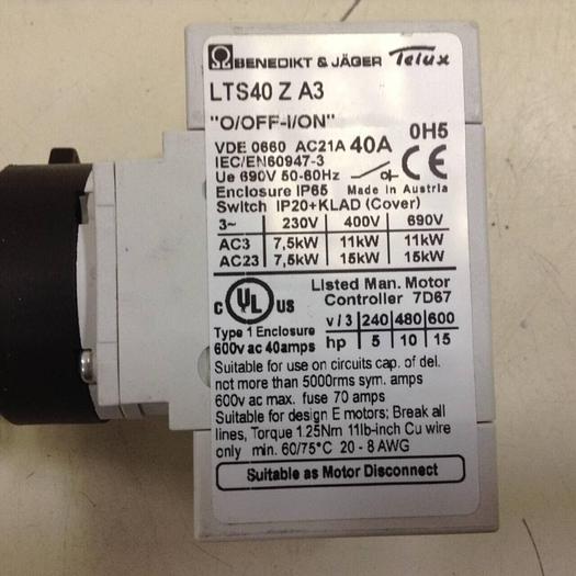 Used BENEDIKT & JAGER Motor Disconnect Switch LTS40 Z A3 #87742