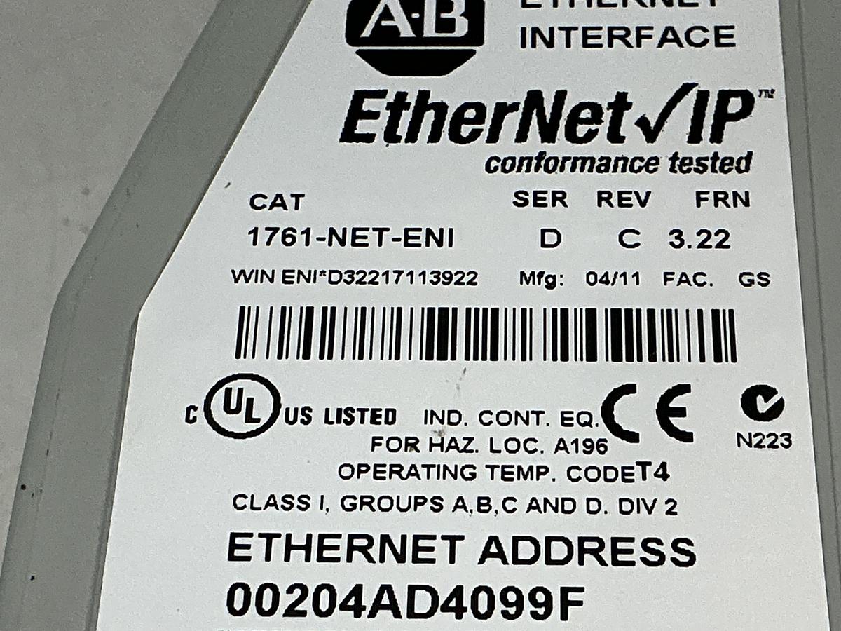 Used ALLEN BRADLEY 1761-NET-ENI SER.D