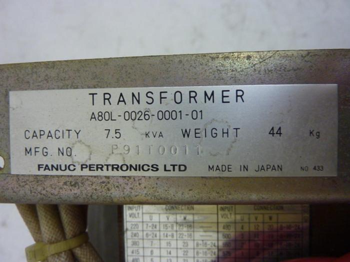 Used FANUC 7.5 kVA Transformer A80L-0026-0001-01 #51456