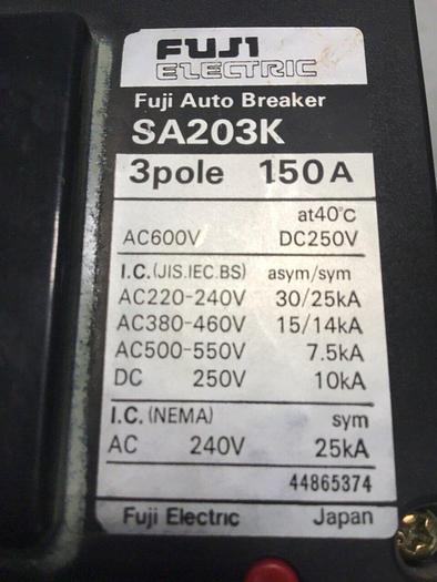 Used FUJI ELECTRIC 150 Amp Auto Breaker SA203K #140843