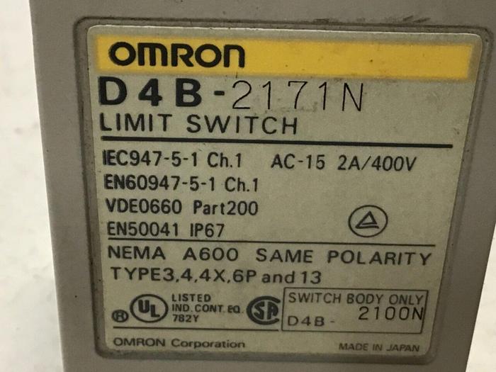 Used OMRON Limit Switch D4B-2171N #122004
