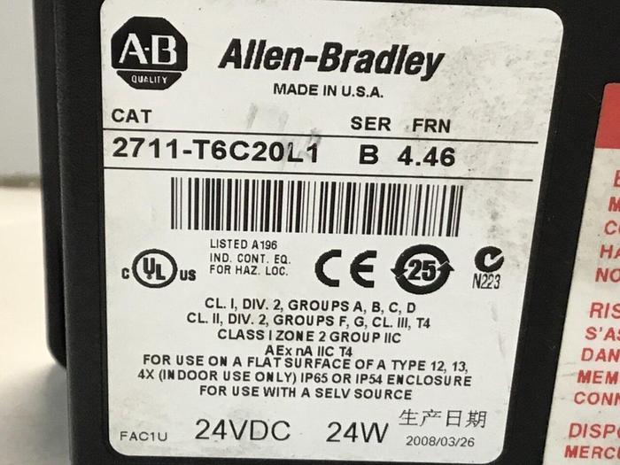 Used ALLEN BRADLEY Panel View 600 2711-T6C20L1 SER B Used