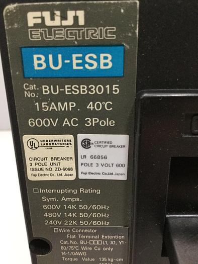 Used FUJI ELECTRIC 15 Amp Circuit Breaker BU-ESB3015 #104493