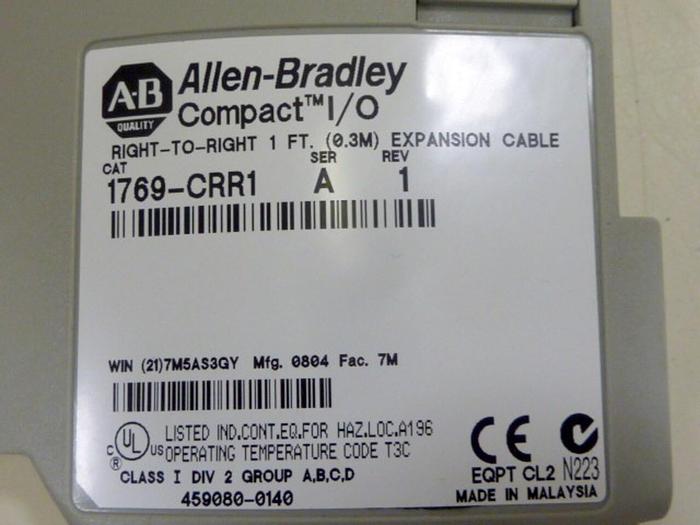 Used ALLEN BRADLEY Right-To-Right 1 Ft. Expansion Cable 1769-CRR1 SER A #65475