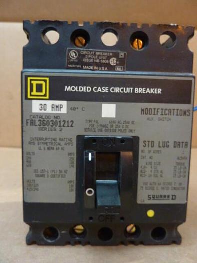 Used SQUARE D 30 Amp Circuit Breaker FAL360301212 #32003