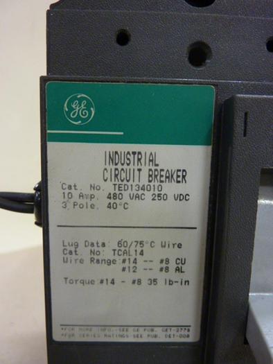 Used GENERAL ELECTRIC 10 Amp Circuit Breaker TED134010 #60356